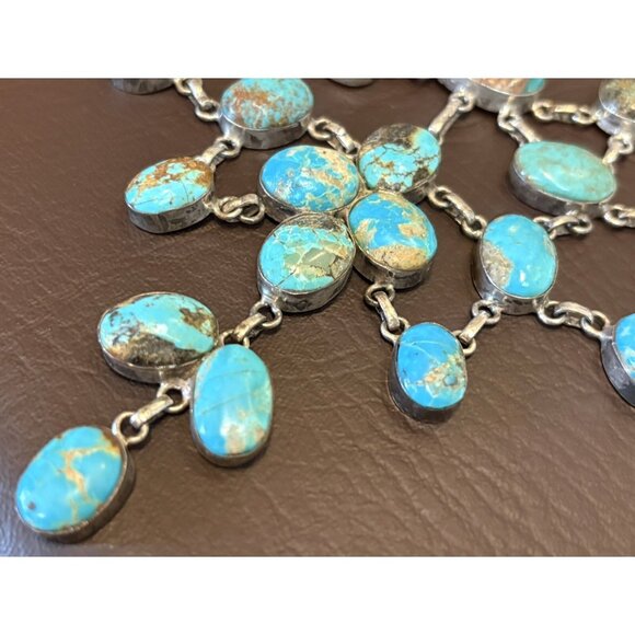 Vintage Sterling Silver Southwest Kingman? Turquoise Bib Statement Necklace 118g - Picture 6 of 14